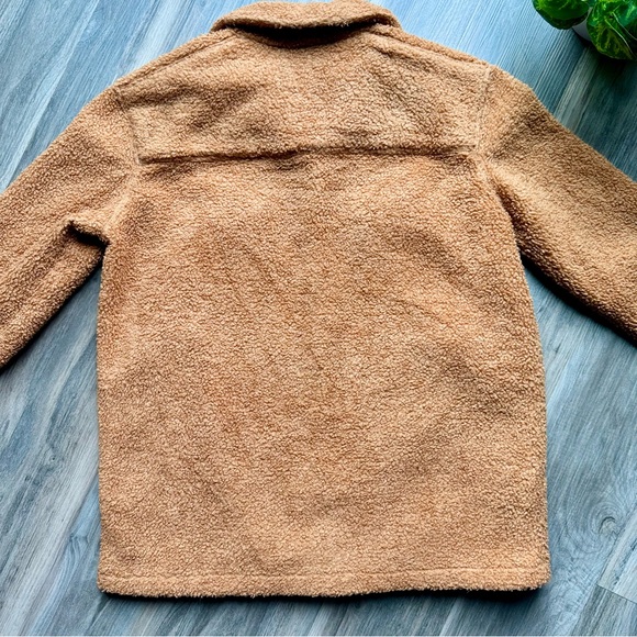 Marine Layer Eden Sherpa Overshirt Jacket Teddy Fleece Button-Up Cashew Brown M - Picture 13 of 16
